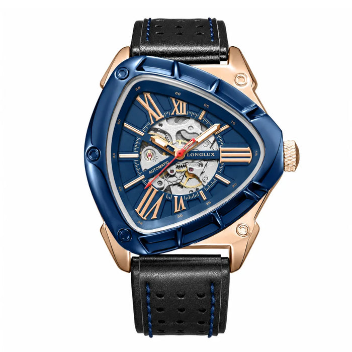 LONGLUX Relógio Masculino Automático Esportivo em Couro Azul 45MM