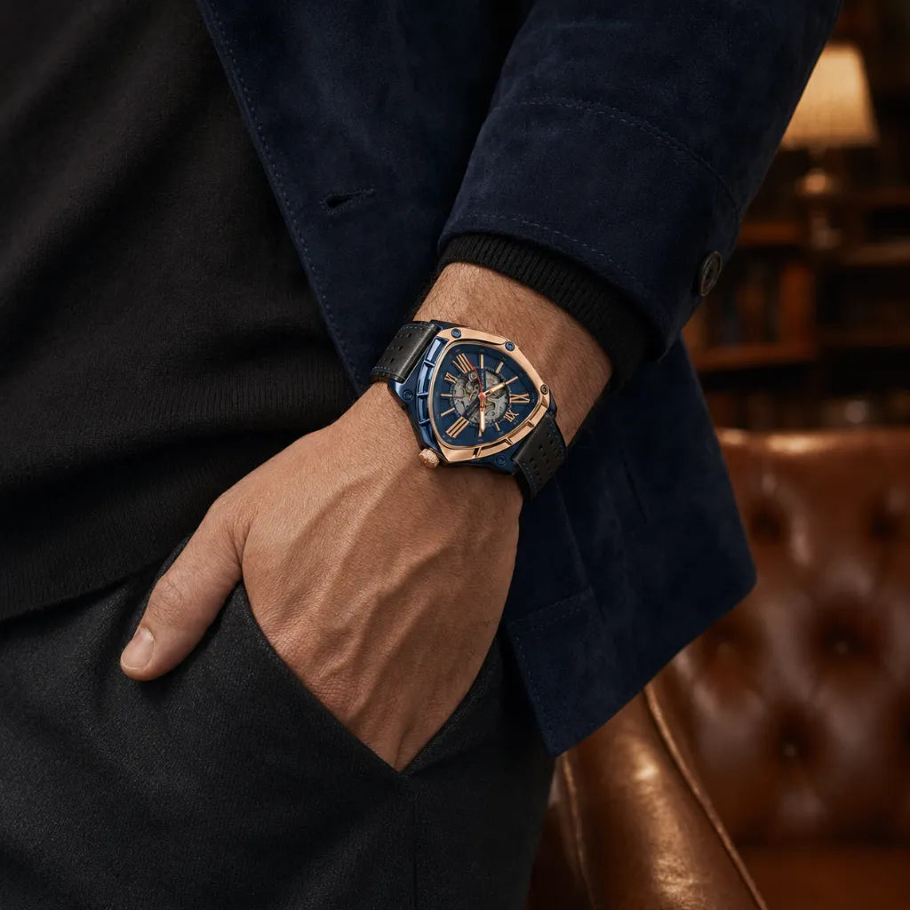 LONGLUX_Relogio_de_pulso_Masculino_Automatico_Esportivo-em_Couro_Azul_45MM