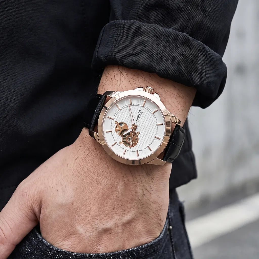Relógio Masculino Automático no pulso Esqueleto Branco 44mm