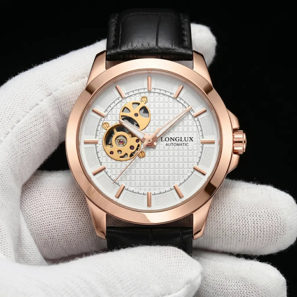 Relógio Masculino vento Automático de pulso Esqueleto Branco 44mm
