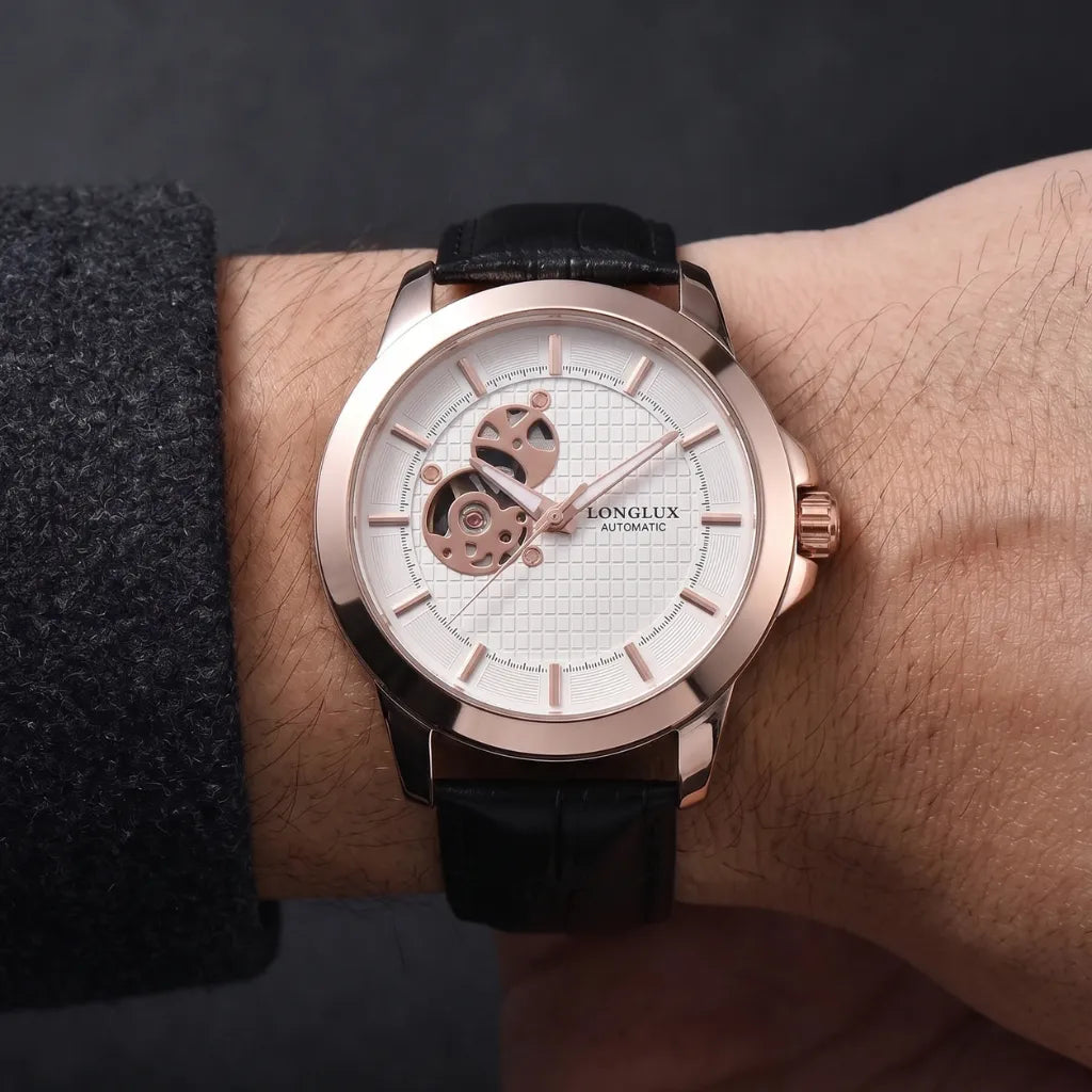Relógio Masculino Automático de pulso Esqueleto Branco 44mm