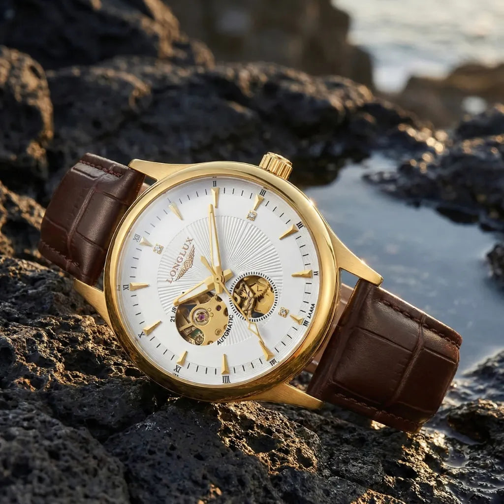 Pulseira e caixa relógio skeleton masculino LONGLUX Dornell