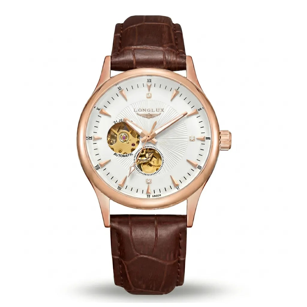 Relógio skeleton dourado LONGLUX Dornell Gold 40mm vista frontal