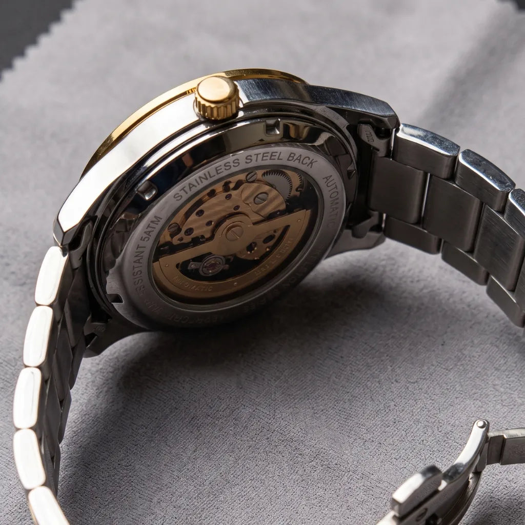 Relógio skeleton dourado fundo transparente premium LONGLUX Arkos Gold 40mm