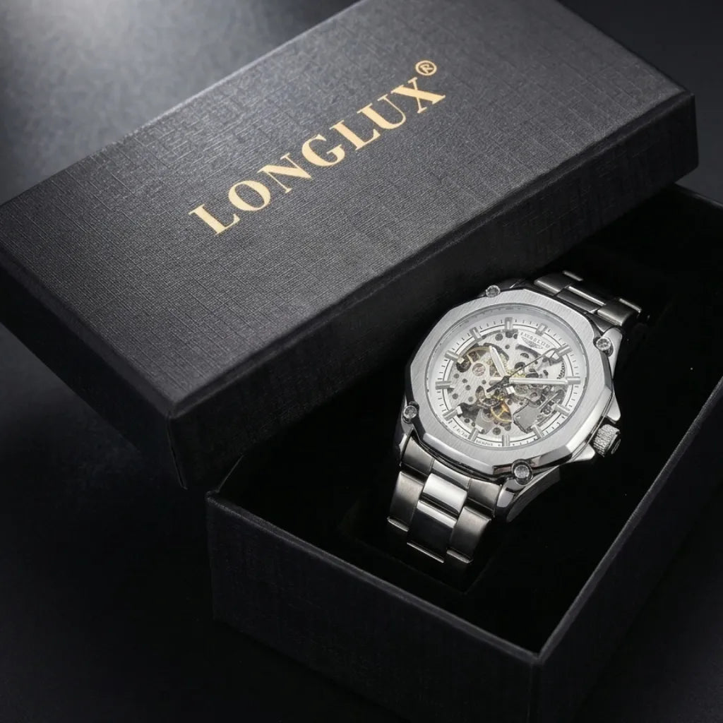 Relógio skeleton automático LONGLUX — detalhe 7