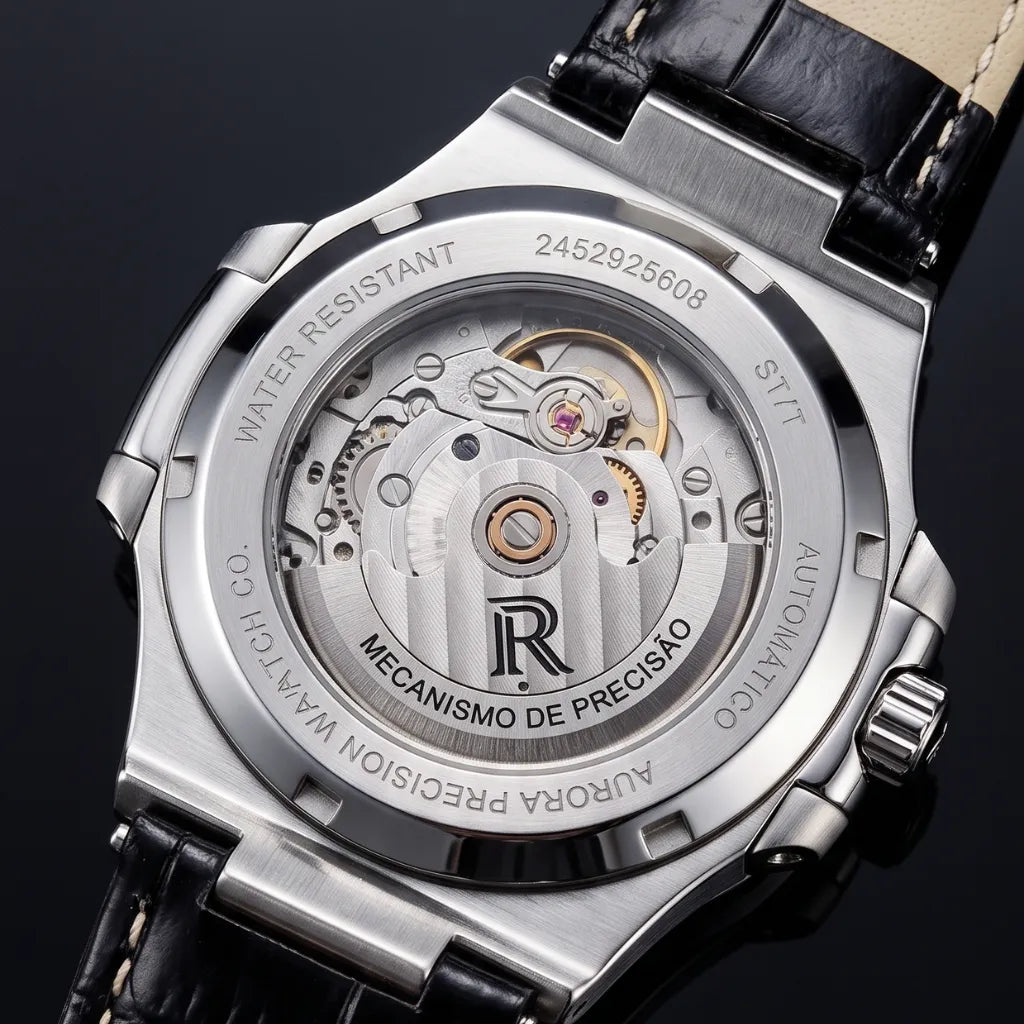 Relógio automático couro LONGLUX — detalhe 8