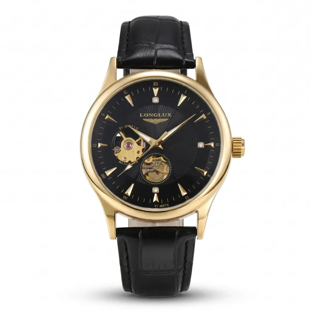 Relógio skeleton preto transparente LONGLUX Dornell Black 40mm frontal