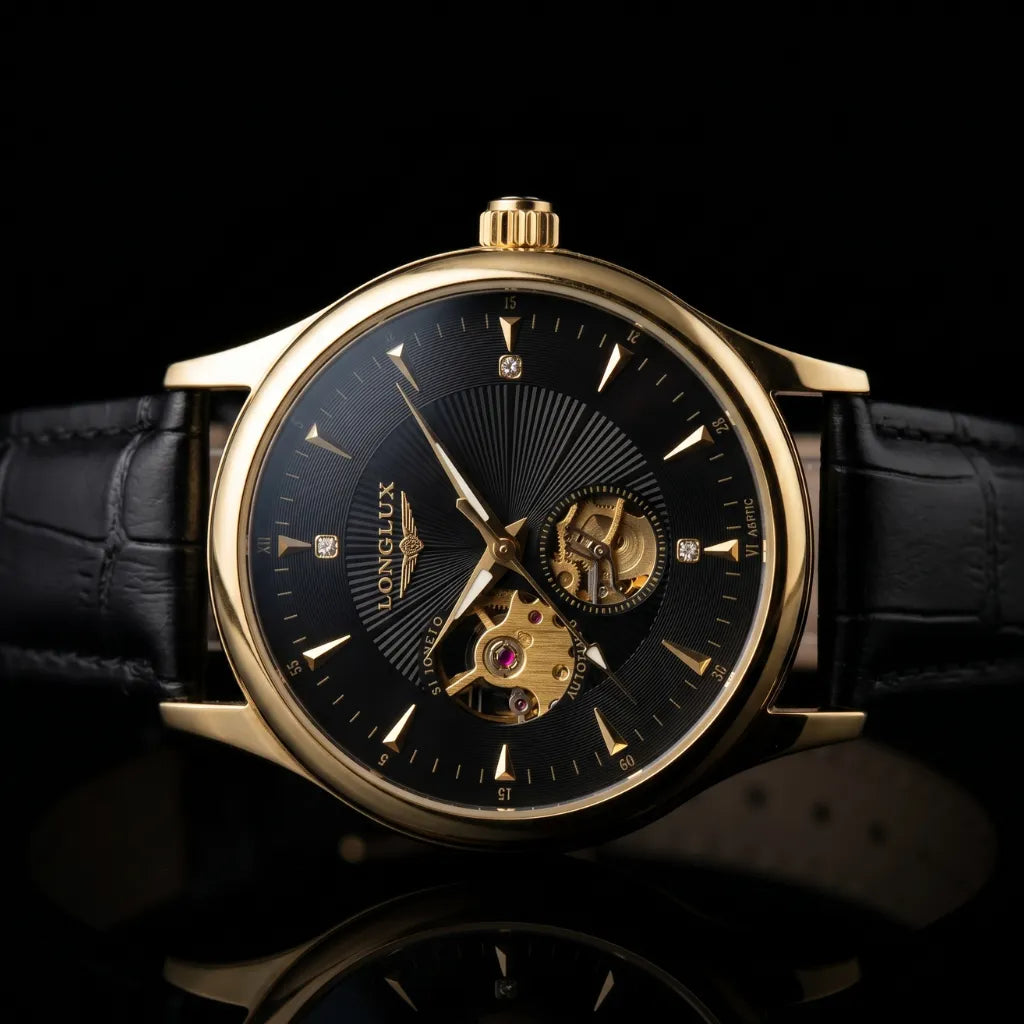 Relógio Dornell Black LONGLUX skeleton preto detalhes