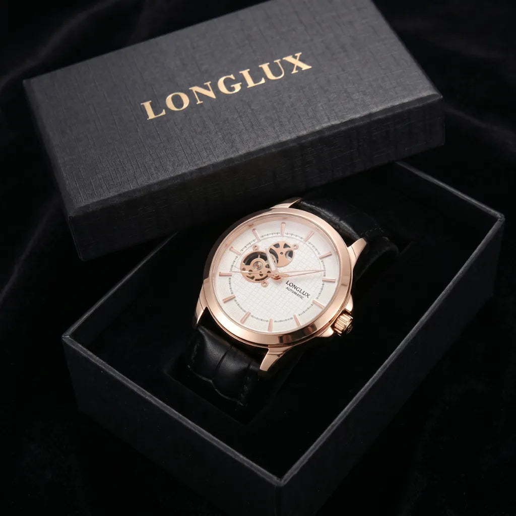 Relógio Masculino Automático  de pulso Esqueleto Branco 44mm longlux