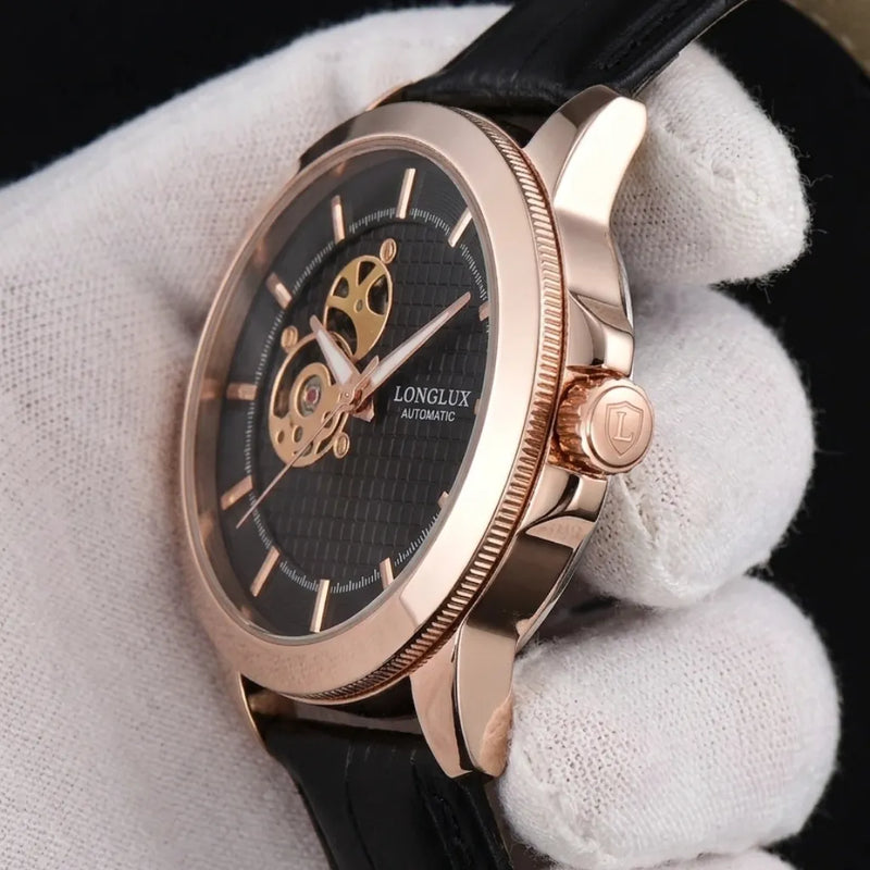 Relógio skeleton preto LONGLUX masculino automático para uso social urbano e casual