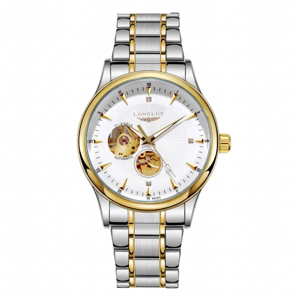 Relógio skeleton dourado premium LONGLUX Arkos Gold 40mm