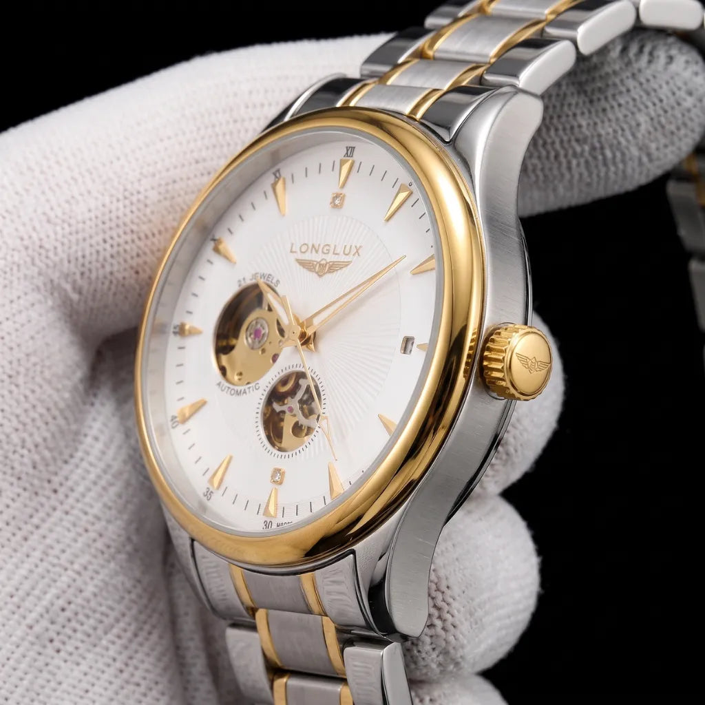 Relógio skeleton dourado premium LONGLUX Arkos Gold 40mm