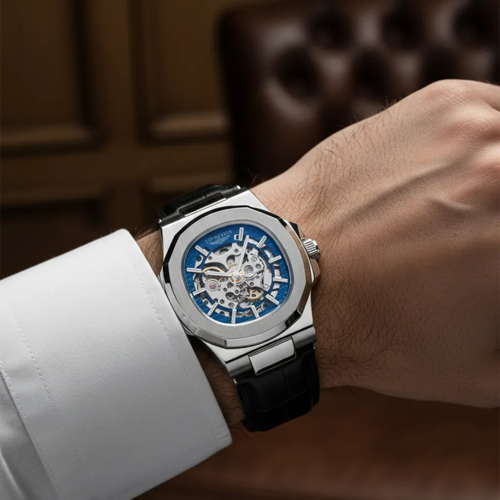 Relógio em Couro LongLux Vanguard Blue