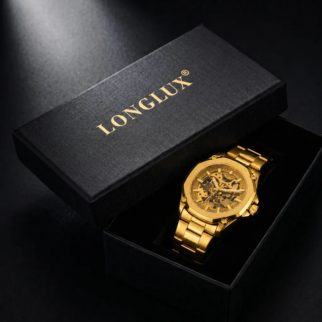 Relógio skeleton automático LONGLUX — detalhe 7