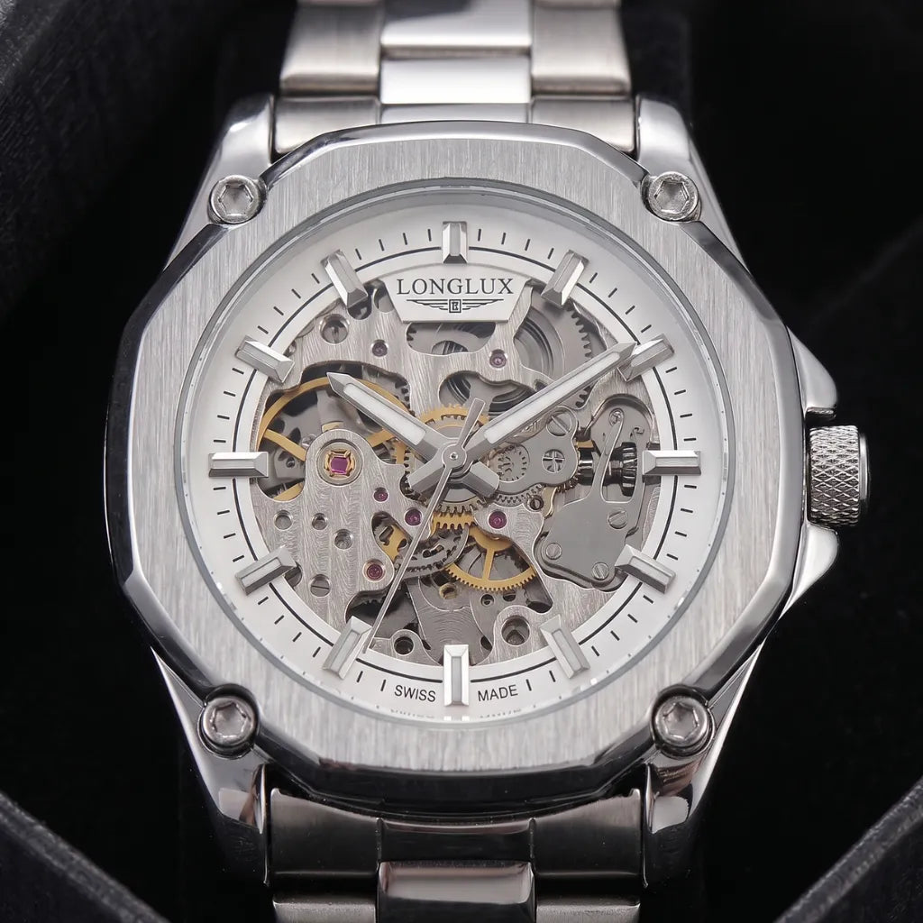 Relógio skeleton automático LONGLUX — detalhe 6