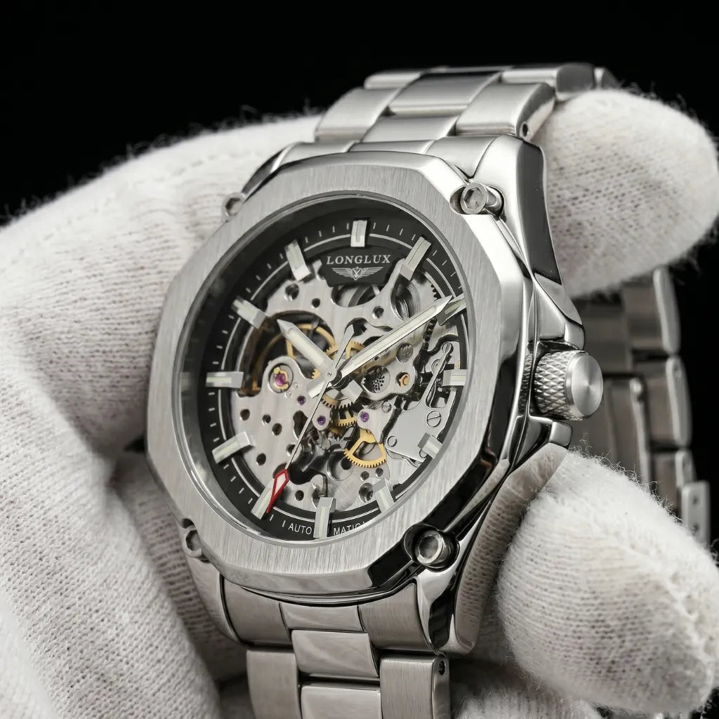 Relógio skeleton automático LONGLUX — detalhe 6