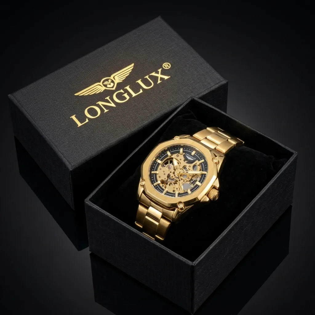 Relógio skeleton automático LONGLUX — detalhe 7