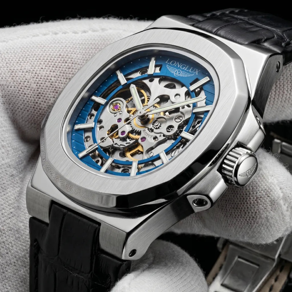 Relógio Vanguard Azul LONGLUX couro masculino diferenciado