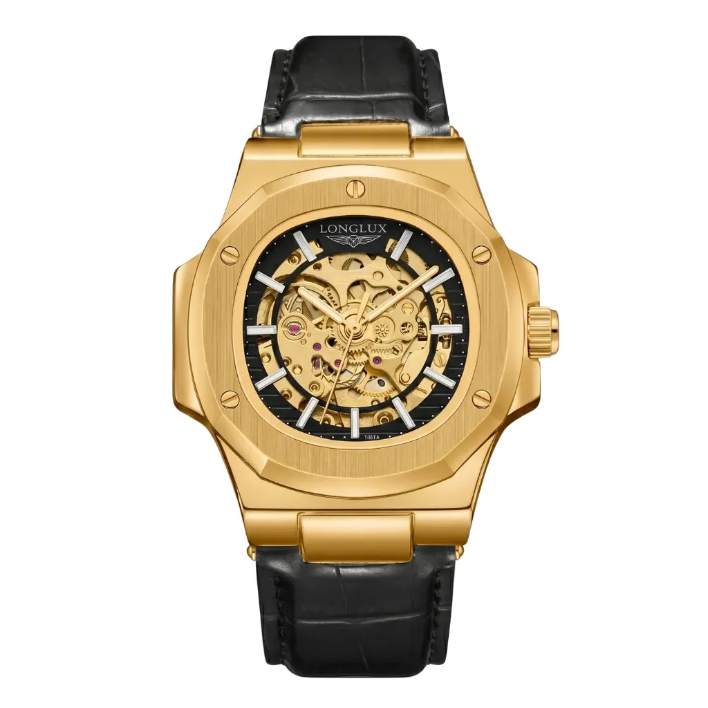 Relógio masculino automático pulseira couro LONGLUX Vanguard 42mm frontal