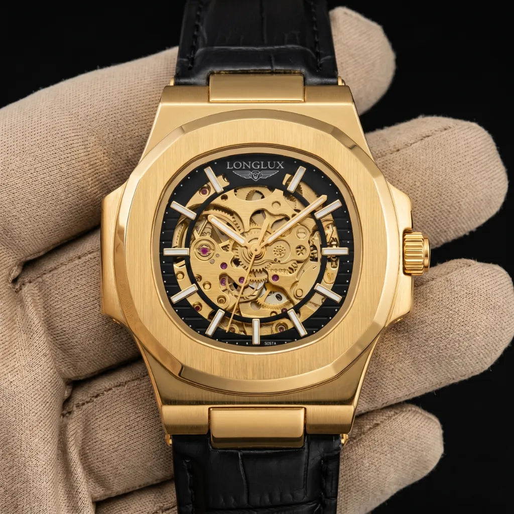 Relógio couro Vanguard LONGLUX automático elegância atemporal