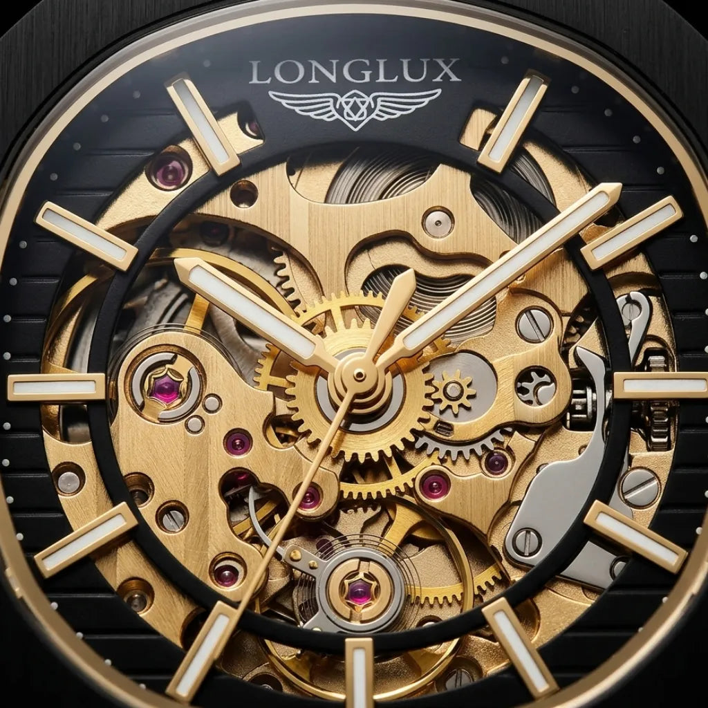 Relógio automático couro LONGLUX — detalhe 8